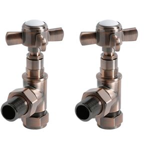 Milano - Pair of Angled Heated Towel Rail Radiator Valves - Brushed Bronze