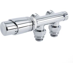 Milano - 3/4 Male Thread h Block Angled Valve and trv Thermostatic Radiator Valve with 15mm Copper Adapters - Chrome