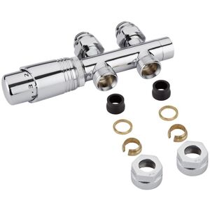 Milano - 3/4 Male Thread h Block Straight Valve and trv Thermostatic Radiator Valve with 15mm Copper Adapters - Chrome