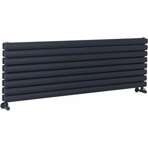 Milano - Aruba - Modern Anthracite Horizontal Double Oval Panel Radiator - 472mm x 1400mm