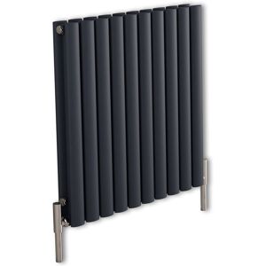 Aruba Ayre - Modern Anthracite Horizontal Double Oval Panel Aluminium Radiator - 600mm x 590mm - Milano