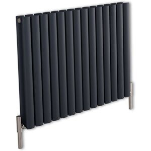 Aruba Ayre - Modern Anthracite Horizontal Double Oval Panel Aluminium Radiator - 600mm x 830mm - Milano