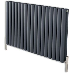 Aruba Ayre - Modern Anthracite Horizontal Double Oval Panel Aluminium Radiator - 600mm x 1070mm - Milano