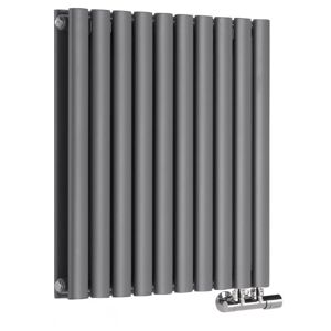 Milano - Aruba Flow - Modern Anthracite Horizontal Side Connection Double Oval Panel Radiator - 635mm x 590mm