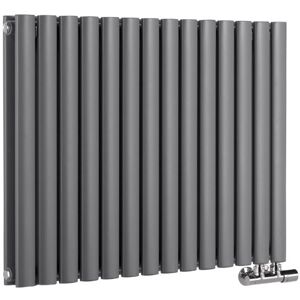 Milano - Aruba Flow - Modern Anthracite Horizontal Side Connection Double Oval Panel Radiator - 635mm x 826mm