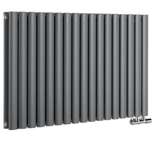 Milano - Aruba Flow - Modern Anthracite Horizontal Side Connection Double Oval Panel Radiator - 635mm x 1000mm