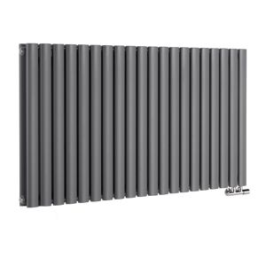 Milano - Aruba Flow - Modern Anthracite Horizontal Side Connection Double Oval Panel Radiator - 635mm x 1180mm