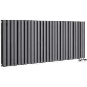 Milano - Aruba Flow - Modern Anthracite Horizontal Side Connection Double Oval Panel Radiator - 635mm x 1652mm