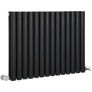 Milano - Aruba - Modern Black Horizontal Double Oval Panel Radiator - 635mm x 826mm