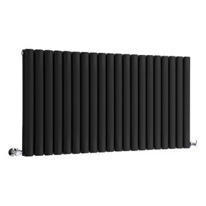 Aruba - Modern Black Horizontal Double Oval Panel Radiator - 635mm x 1180mm - Milano