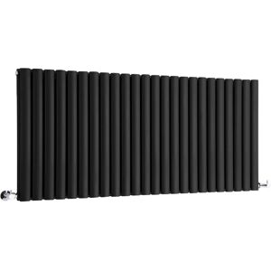 Aruba - Modern Black Horizontal Double Oval Panel Radiator - 635mm x 1416mm - Milano