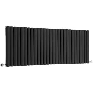 Aruba - Modern Black Horizontal Double Oval Panel Radiator - 635mm x 1652mm - Milano