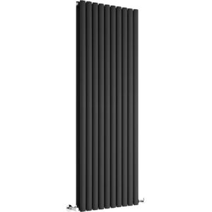 Milano - Aruba - Modern Black Vertical Column Double Oval Panel Radiator - 1600mm x 590mm