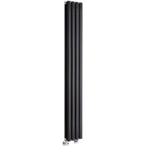 Milano - Aruba - Modern Black Vertical Column Double Oval Panel Radiator - 1600mm x 236mm