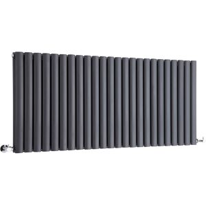 Milano - Aruba - Modern Anthracite Horizontal Double Oval Panel Radiator - 635mm x 1416mm