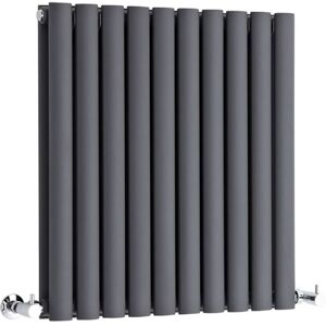 Milano - Aruba - Modern Anthracite Horizontal Double Oval Panel Radiator - 635mm x 590mm