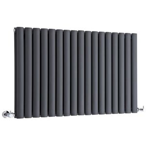 Milano - Aruba - Modern Anthracite Horizontal Double Oval Panel Radiator - 635mm x 1000mm