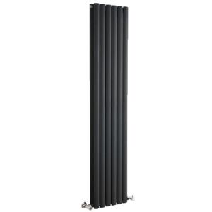 Milano - Aruba - Modern Black Vertical Column Double Oval Panel Radiator - 1780mm x 354mm