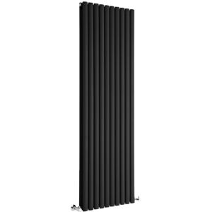 Milano - Aruba - Modern Black Vertical Column Double Oval Panel Radiator - 1780mm x 590mm