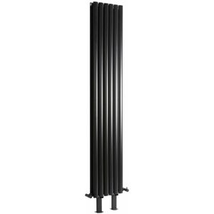 Milano - Aruba - Modern Black Double Panel Vertical Oval Column Radiator with Feet - 1780mm x 354mm