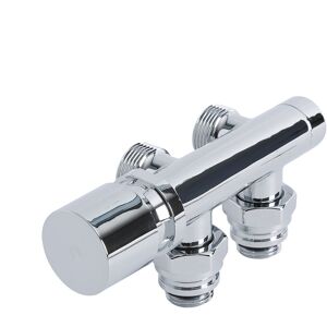 Milano - Modern Chrome Angled h Block Heated Towel Rail Radiator Valves with 15mm Copper Adapters
