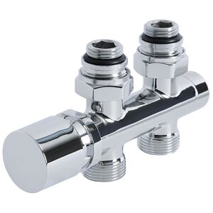 Milano - Modern Chrome Straight h Block Heated Towel Rail Radiator Valves with 15mm Copper Adapters