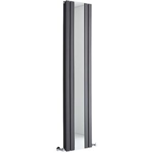 Icon - Modern Anthracite Vertical Column Double Panel Radiator with Integral Full Length Mirror - 1800mm x 385mm - Milano