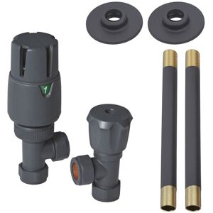 Milano - Modern Angled Thermostatic Heated Towel Rail Radiator Valves and Pipe Connector Kit - Anthracite