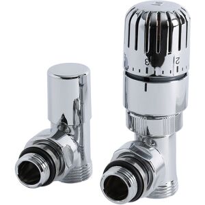 Hudson Reed - Milano – Modern Chrome Angled Thermostatic Heated Towel Rail Radiator Valves with 15mm Copper Eurocone Adapter – Pair