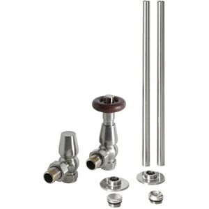 Milano - Windsor - Traditional Angled Thermostatic Radiator Valve trv and Pipe Set - Satin