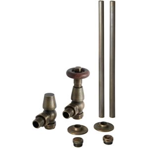Milano - Windsor - Traditional Angled Thermostatic Radiator Valve trv and Pipe Set - Brass