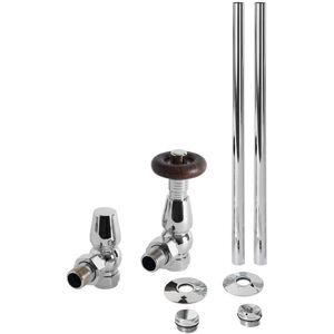 Milano - Windsor - Traditional Angled Thermostatic Radiator Valve trv and Pipe Set - Chrome