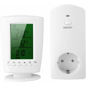 LANGRAY 110-240V Wireless Thermostat Socket, Wireless Smart Programmable Room Thermostat with Temperature and Time Display Suitable for Radiator, Air