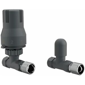 Warmehaus - Anthracite Straight Thermostatic Radiator Valve 15mm trv + Lockshield for Heated Towel Rail Radiator