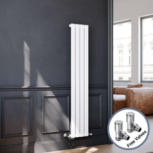 Elegant - 1600 x 300 mm White Vertical Column Radiator Single Flat Panel Designer Bathroom Radiator + Angled Radiator Valves