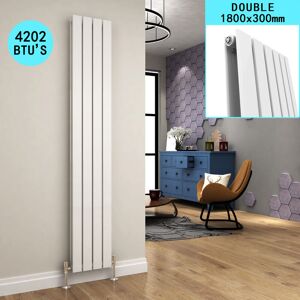 Elegant - Vertical White Radiators Tall Double Flat Panel Radiator 1800x304mm Home Design Radiator