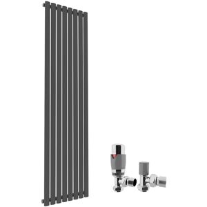 Elegant - 1800x480mm Anthracite Vertical Oval Column Radiator Single Panel Designer Radiators + Chrome Thermostatic Radiator Valves