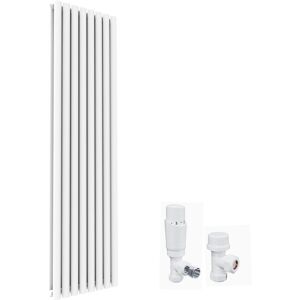 Elegant - 1800x480mm White Vertical Oval Column Radiator Double Panel Designer Radiators + White Thermostatic Radiator Valves