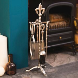 Home Discount - Fleur De Lys 5 Piece Companion Set Fireplace Accessories Shovel, Poker, Brush & Tongs, Pewter