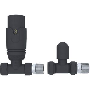 Gravahaus - Thermostatic Straight Radiator Valve & Lockshield - Anthracite