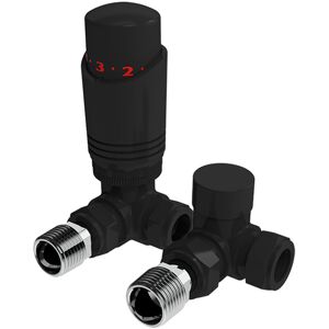 GRAVAHAUS Black Corner Thermostatic TRV Radiator Valves 1/2 x 15mm