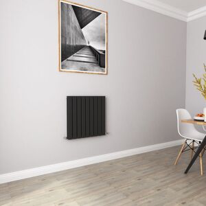 ACEZANBLE Black Flat Panel Radiator Central Heating Horizontal Double Desinger 600x612mm - Black