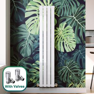 ELEGANT 1600 x 300 mm White Modern Tall Bar Radiator Efficient Rads Single Flat Panel Heater Radiators + Angled Radiator Valves Valves