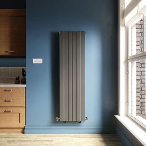 Elegant - Central Heating Radiator Vertical 1600 x 452 mm Designer Anthracite Double Flat Panel + Chrome Thermostatic Radiator Valves