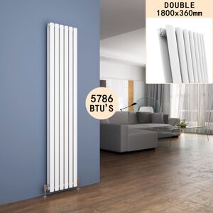 Elegant - 1800 x 360mm Vertical Column Radiator White Oval Double Panel Designer Heater