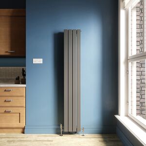 Vertical Radiator 1800x304mm Anthracite Double Flat Panel Central Heating Rad with Chrome Thermostatic Radiator Valves - Elegant