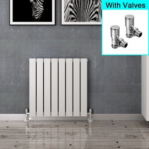 Elegant - 600 x 600 mm White Modern Horizontal Column Radiators White Single Panel Radiators Heater + Angled Radiator Valves