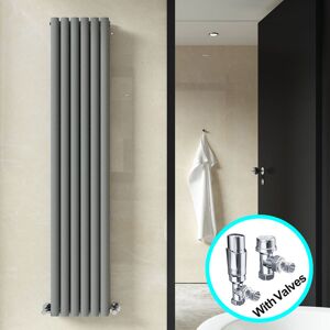 Elegant - Central Heating Radiator 1800 x 354mm Vertical Anthracite Double Panel Oval Column Rad + Chrome Thermostatic Radiator Valves