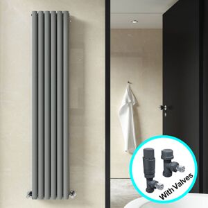 Elegant - Central Heating Radiator 1800 x 354mm Vertical Anthracite Double Panel Oval Column Rad + Thermostatic Radiator Valves