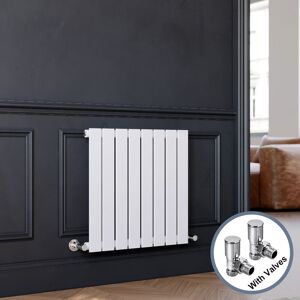 Elegant - Modern Radiator Horizontal Flat Panel Radiator with Chrome Plated Solid Brass Radiator Valves 600x600mm White Single Bathroom Heater